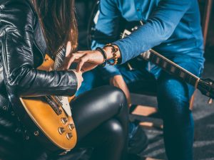Guitar,Music,Teacher,Helping,His,Student,To,Play,,Closeup,On